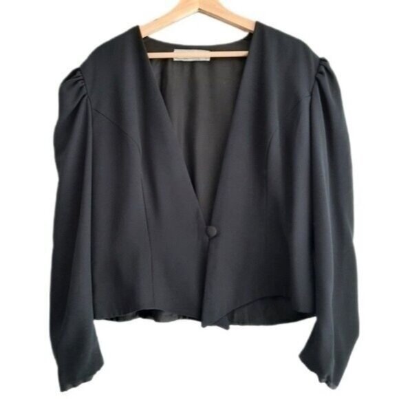 Vintage ANTELS Short Boxy Blazer Jacket Pleated Shoulders Sz L - Picture 1 of 9